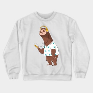 Kawaii Cute Sloth Listening To Music Crewneck Sweatshirt